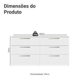 Cômoda Infantil 6 Gavetas Branco 3435 Madesa - 3