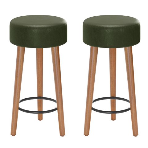 Kit 02 Banquetas Cozinha Paris Estofada D-33 Pés de Madeira Rosqueáveis Corano Verde - Desk