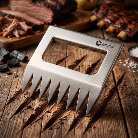 Desfiador de Carne Profissional Garra de Urso Gancho para Churrasco Aço Inox Cozix