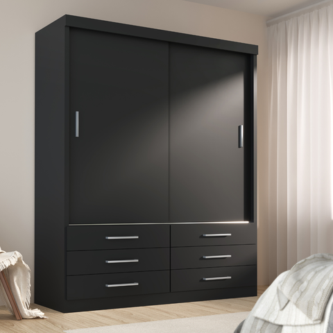 Guarda-Roupa Solteiro 2 Portas Correr 6 Gavetas Capri