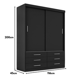 Guarda Roupa Solteiro Capri 2 Portas Correr 6 Gavetas - 4