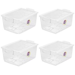 Kit 4 Caixas Organizadora 4l com Travas e Alças Laterais Bel Ordene Escola Casa Closet  - 1
