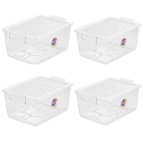 Kit 4 Caixas Organizadora 4l com Travas e Alças Laterais Bel Ordene Escola Casa Closet 