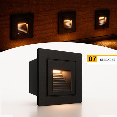 7 Balizador Parede Preto Mini Embutido Led 3000k Lup76