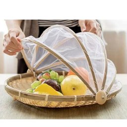 Cesto Porta Pão Bolo Frutas Cobertura Retrátil Redondo Bambu 30 Cm - 6