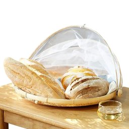 Cesto Porta Pão Bolo Frutas Cobertura Retrátil Redondo Bambu 30 Cm - 2