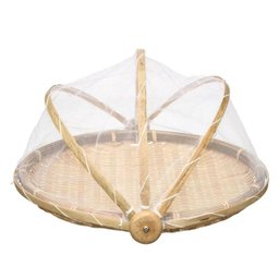 Cesto Porta Pão Bolo Frutas Cobertura Retrátil Redondo Bambu 30 Cm - 4