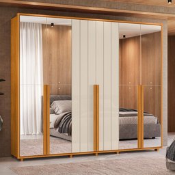 Guarda-roupa Casal Volpi Ripado 6 Portas 6 Gavetas 4 Portas C/ Espelho - 7 Decor Cinamomo e Off Whit - 2