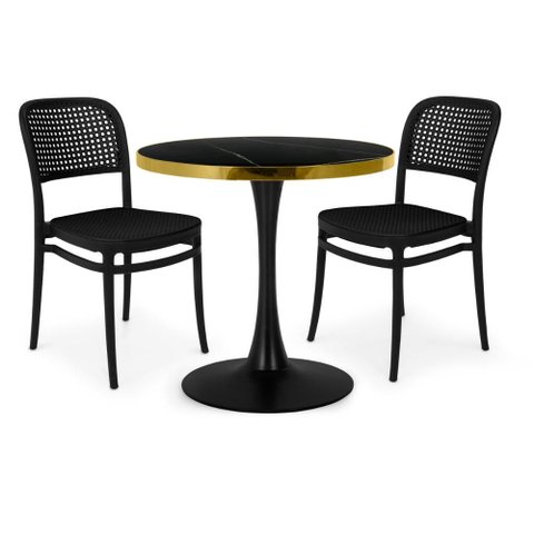 Conjunto Mesa de Jantar Redonda Majestic 70cm Preta com 2 Cadeiras Roma - All Black