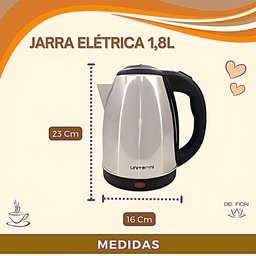 Jarra Bule Chaleira Eletrica Inox 1,8 Lts Agua Segura Ferve Rapido Economica Desligamento Automatico - 3