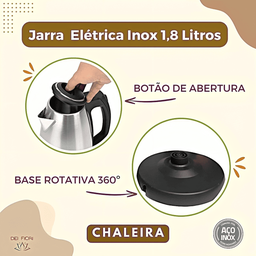 Jarra Bule Chaleira Eletrica Inox 1,8 Lts Agua Segura Ferve Rapido Economica Desligamento Automatico - 7