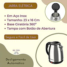 Jarra Bule Chaleira Eletrica Inox 1,8 Lts Agua Segura Ferve Rapido Economica Desligamento Automatico - 4