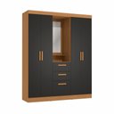 Ver imagem 2 de Guarda-roupa 4 Portas de Bater com Espelho Kappesberg Canela/preto Fosco 160cm