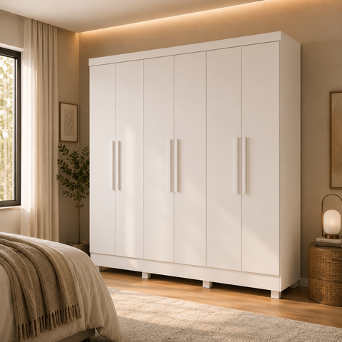 Guarda Roupa Casal 6 Portas 2 Gavetas Sergipe Branco Bianchi