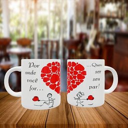 Caneca Personalizada Namorados por Onde Você For Quero Ser Seu Par - 1