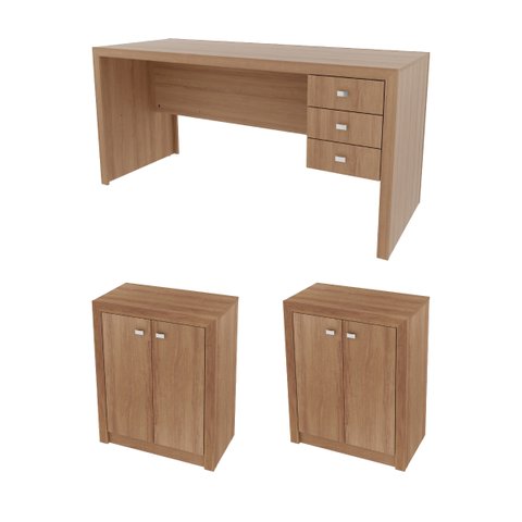 Conjunto P/ Escritório 3 Pçs Mesa/balcão Amêndoa Tecnomobili