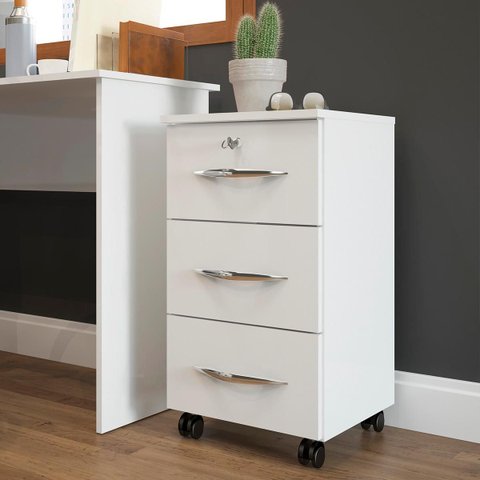 Gaveteiro para Escritório 36x65 cm 3 Gavetas Rodízios MDP Branco 0744 - Prime