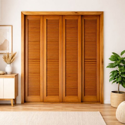 Porta Balcão de Madeira Maciça 214x200 Cx.14 com Fechadura 6folhas