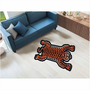Tapete Capacho Animal Tigre Listrado no Formato 1,00x0,60 Cm:laranja