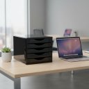 Ver imagem 3 de Caixa Arquivo Gaveteiro Organizador Escritório Madeira Mdf 5 Gavetas Documentos A5 A4 - Preto Black