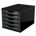 Ver imagem 1 de Caixa Arquivo Gaveteiro Organizador Escritório Madeira Mdf 5 Gavetas Documentos A5 A4 - Preto Black