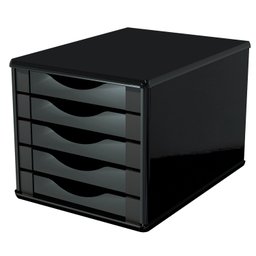 Caixa Arquivo Gaveteiro Organizador Escritório Madeira Mdf 5 Gavetas Documentos A5 A4 - Preto Black - 1