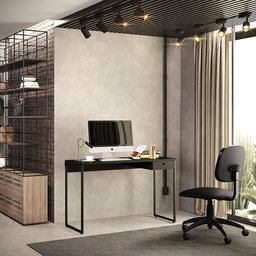 Kit Mesa Escritório Lead 1 Gaveta Industrial F01 Preto Fosco e Cadeira Economy Corano - Lyam Decor - 3