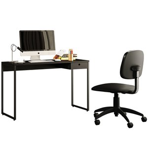 Kit Mesa Escritório Lead 1 Gaveta Industrial F01 Preto Fosco e Cadeira Economy Corano - Lyam Decor