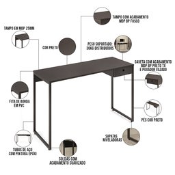 Kit Mesa Escritório Lead 1 Gaveta Industrial F01 Preto Fosco e Cadeira Economy Corano - Lyam Decor - 6
