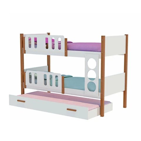 Beliche Solteiro Ônix com Cama Auxiliar e 2 Colchões + Luminária Nuvem - Branco Mel
