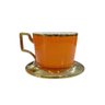 Jogo de 6 Xícaras e Bule para Chá e Café Laranja com Detalhes Dourado - 4