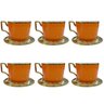 Jogo de 6 Xícaras e Bule para Chá e Café Laranja com Detalhes Dourado - 3