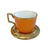 Jogo de 6 Xícaras e Bule para Chá e Café Laranja com Detalhes Dourado - 5
