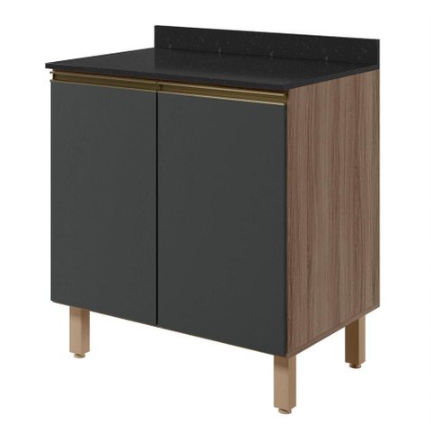 Balcão com Tampo 2 Portas MDF 60 cm Kali 1222022 Carvalho Toq Chumbo Nicioli