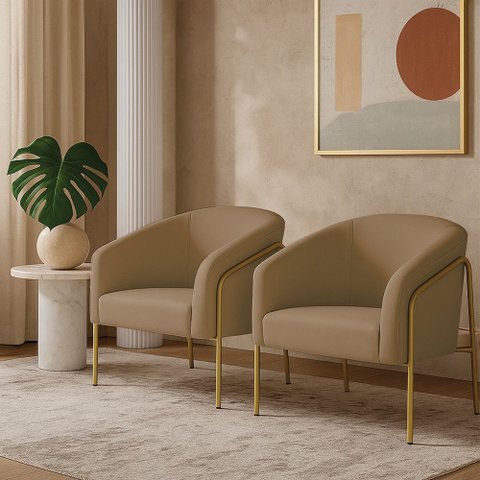 Poltrona Sala Industrial Alta Dourado Kit 2 Stella Suede D03 - D’Rossi