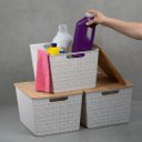 Ver imagem 6 de Kit 3 caixas organizadoras tampa de bambu 18l branco - Oikos