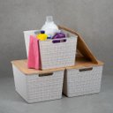 Ver imagem 5 de Kit 3 caixas organizadoras tampa de bambu 18l branco - Oikos