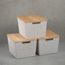 Ver imagem 4 de Kit 3 caixas organizadoras tampa de bambu 18l branco - Oikos