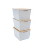 Kit 3 caixas organizadoras tampa de bambu 18l branco - Oikos - 1