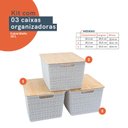 Ver imagem 2 de Kit 3 caixas organizadoras tampa de bambu 18l branco - Oikos