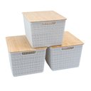 Ver mais imagens de Kit 3 caixas organizadoras tampa de bambu 18l branco - Oikos