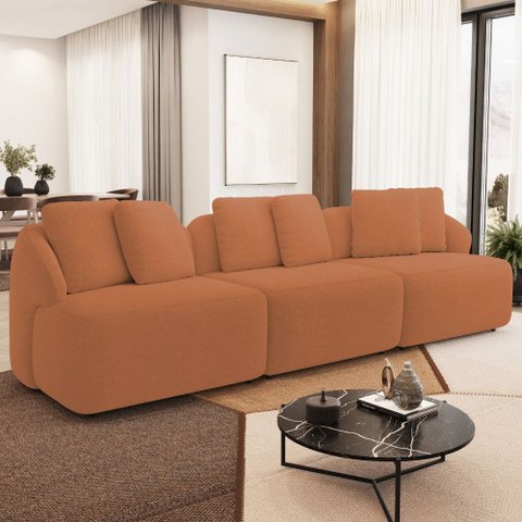 Sofá 3 Lugares para Sala de Estar Living 228cm Arlo F04 Bouclê Terracota - Lyam Decor