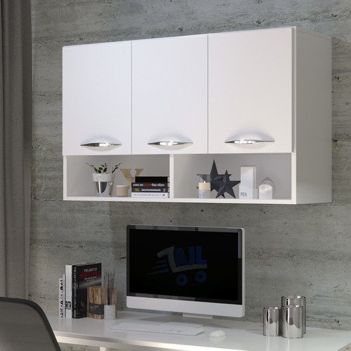 Armário Branco Na Parede P/ Lavanderia Com 3 Portas Multiuso - 5