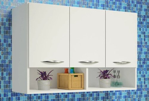 Armário Branco Na Parede P/ Lavanderia Com 3 Portas Multiuso - 1