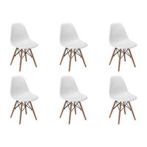 Kit 6 Cadeiras Charles Eames Eiffel Wood Base Madeira - Branca