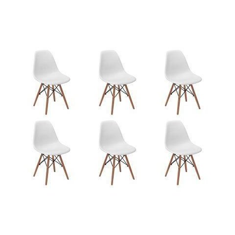 Kit 6 Cadeiras Charles Eames Eiffel Wood Base Madeira - Branca