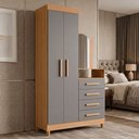Ver imagem 3 de Cômoda Roupeiro para Quarto 2 Portas 4 Gavetas com Espelho Alba A04 Freijó Titanium - Lyam Decor