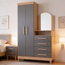 Ver imagem 1 de Cômoda Roupeiro para Quarto 2 Portas 4 Gavetas com Espelho Alba A04 Freijó Titanium - Lyam Decor