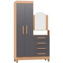 Ver imagem 7 de Cômoda Roupeiro para Quarto 2 Portas 4 Gavetas com Espelho Alba A04 Freijó Titanium - Lyam Decor
