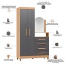 Ver imagem 4 de Cômoda Roupeiro para Quarto 2 Portas 4 Gavetas com Espelho Alba A04 Freijó Titanium - Lyam Decor